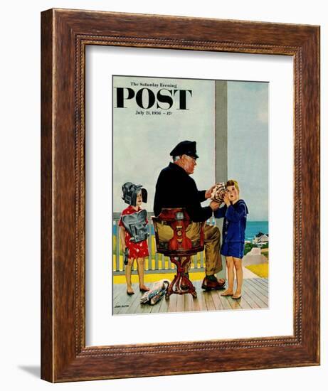 "Listening to the Sea" Saturday Evening Post Cover, July 21, 1956-John Falter-Framed Giclee Print