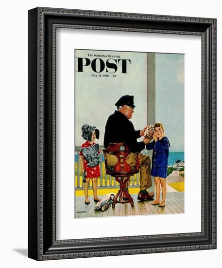 "Listening to the Sea" Saturday Evening Post Cover, July 21, 1956-John Falter-Framed Giclee Print