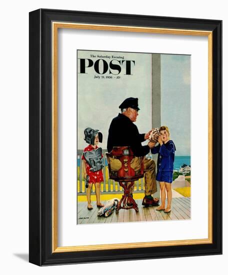 "Listening to the Sea" Saturday Evening Post Cover, July 21, 1956-John Falter-Framed Giclee Print