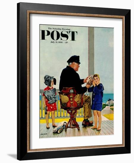 "Listening to the Sea" Saturday Evening Post Cover, July 21, 1956-John Falter-Framed Giclee Print