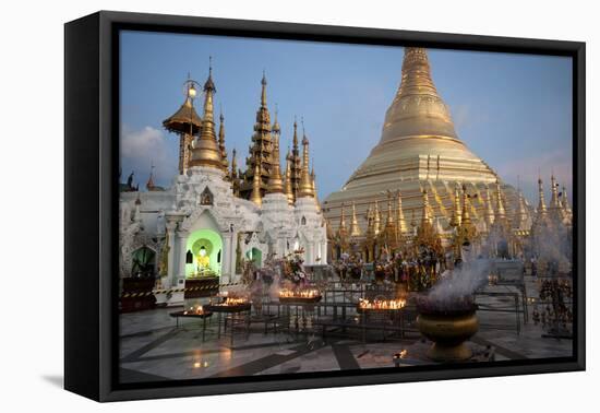 Lit Candles Placed by Devotees at Sunset at the Shwesagon Pagoda, Yangon, Myanmar (Burma)-Annie Owen-Framed Premier Image Canvas