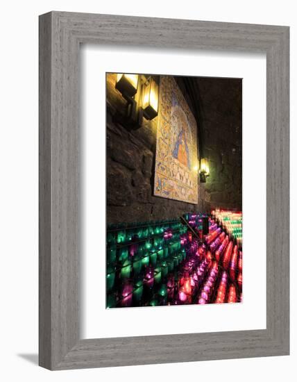 Lit Candles Within a Small Grotto, Benedictine Monastery, Barcelona, Spain-Paul Dymond-Framed Photographic Print