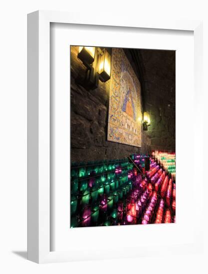 Lit Candles Within a Small Grotto, Benedictine Monastery, Barcelona, Spain-Paul Dymond-Framed Photographic Print