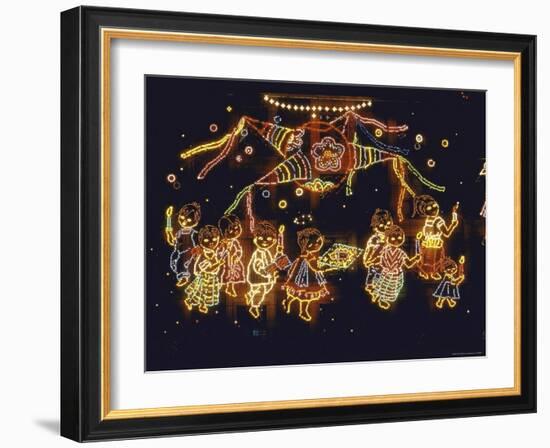 Lit Display of Traditional Pinata and Children in Candlelight Procession During Christmas Festival-John Dominis-Framed Photographic Print