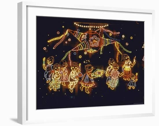 Lit Display of Traditional Pinata and Children in Candlelight Procession During Christmas Festival-John Dominis-Framed Photographic Print