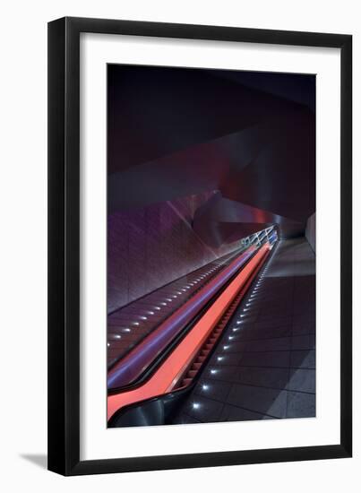 Lit Escalator at Liverpool One, England, UK-David Barbour-Framed Photo