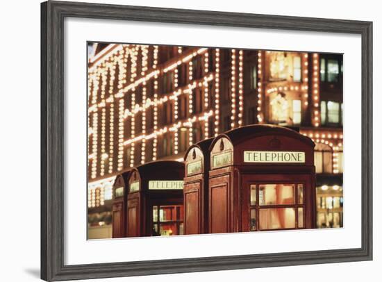 Lit Telephone Booth at Harrods, Knightsbridge, London, England-Walter Bibikow-Framed Photographic Print