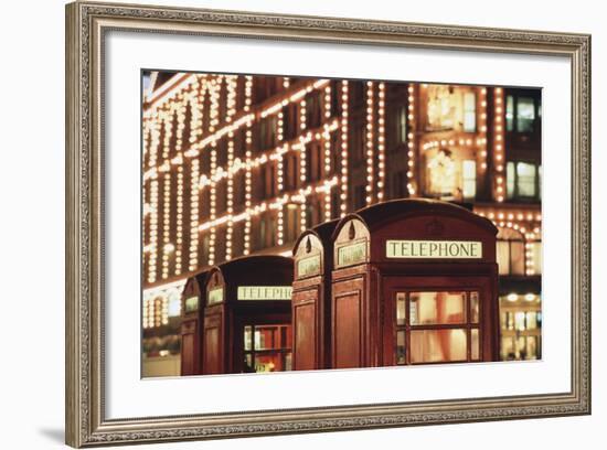 Lit Telephone Booth at Harrods, Knightsbridge, London, England-Walter Bibikow-Framed Photographic Print