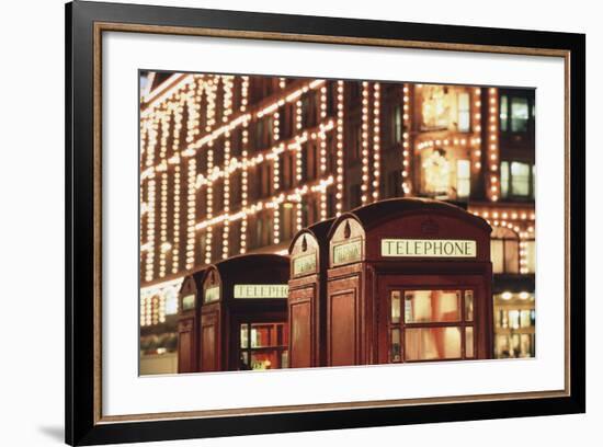 Lit Telephone Booth at Harrods, Knightsbridge, London, England-Walter Bibikow-Framed Photographic Print