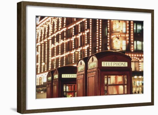 Lit Telephone Booth at Harrods, Knightsbridge, London, England-Walter Bibikow-Framed Photographic Print