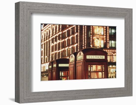 Lit Telephone Booth at Harrods, Knightsbridge, London, England-Walter Bibikow-Framed Photographic Print