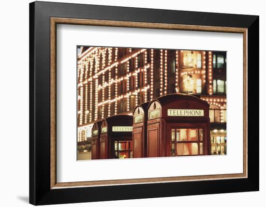 Lit Telephone Booth at Harrods, Knightsbridge, London, England-Walter Bibikow-Framed Photographic Print