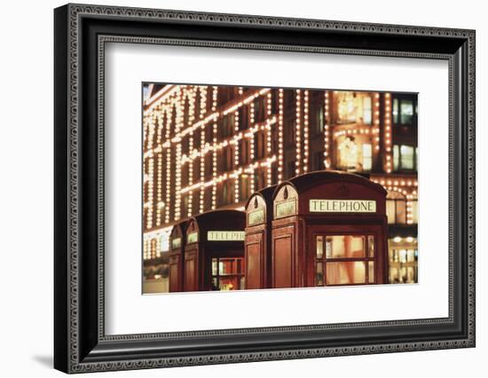 Lit Telephone Booth at Harrods, Knightsbridge, London, England-Walter Bibikow-Framed Photographic Print