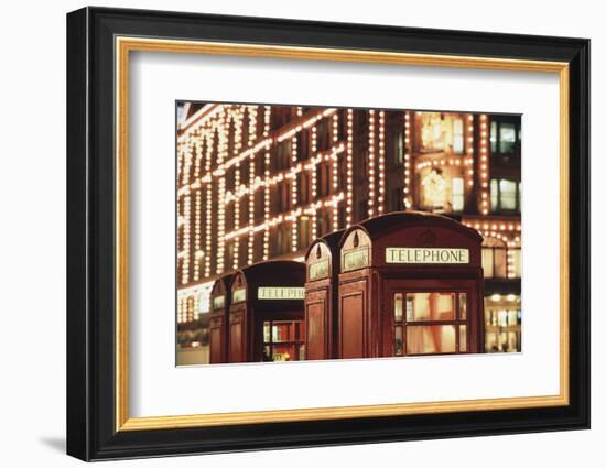 Lit Telephone Booth at Harrods, Knightsbridge, London, England-Walter Bibikow-Framed Photographic Print