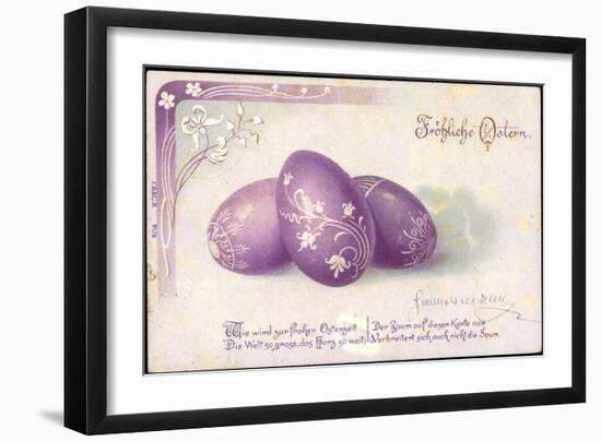 Litho Glückwunsch Ostern,Lila Bemalte Ostereier,Gedicht-null-Framed Giclee Print