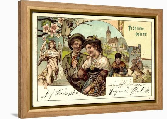 Litho Glückwunsch Ostern, Pärchen, Engel, Osterhasen-null-Framed Premier Image Canvas