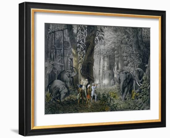 Lithograph of an Elephant Hunt After Graf Andrasy-Stapleton Collection-Framed Giclee Print