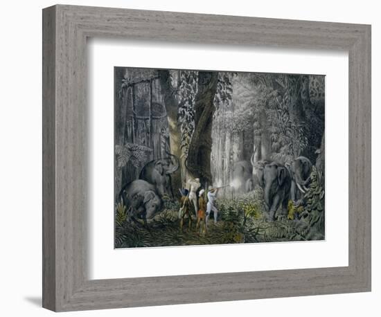 Lithograph of an Elephant Hunt After Graf Andrasy-Stapleton Collection-Framed Giclee Print