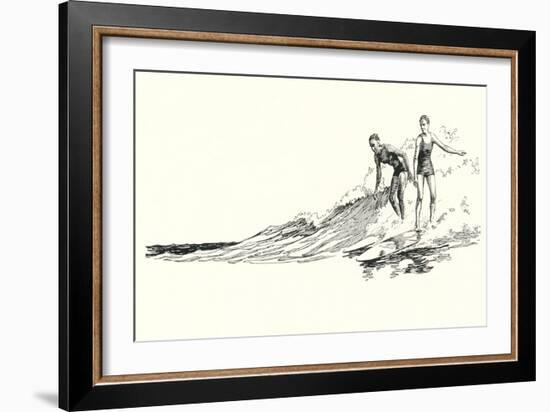 Lithograph of Surfers-null-Framed Art Print