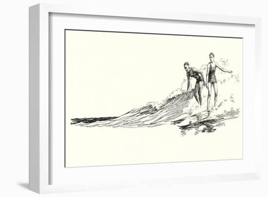 Lithograph of Surfers-null-Framed Art Print