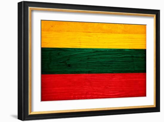 Lithuania Flag Design with Wood Patterning - Flags of the World Series-Philippe Hugonnard-Framed Premium Giclee Print