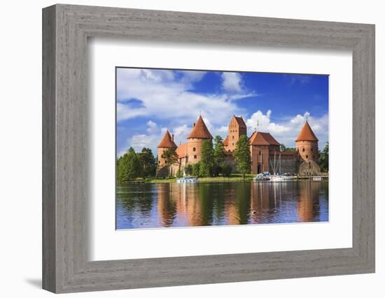 Lithuania, Vilnius. Trakai Castle reflected in Galve lake-Miva Stock-Framed Photographic Print