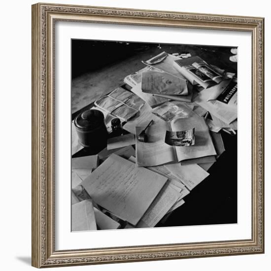 Littered Desk in Study Belonging to Albert Einstein-Ralph Morse-Framed Photographic Print