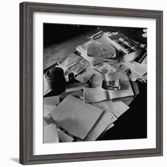 Littered Desk in Study Belonging to Albert Einstein-Ralph Morse-Framed Photographic Print