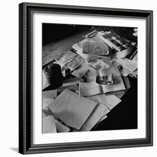 Littered Desk in Study Belonging to Albert Einstein-Ralph Morse-Framed Photographic Print