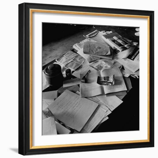 Littered Desk in Study Belonging to Albert Einstein-Ralph Morse-Framed Photographic Print