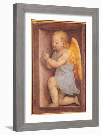 Little angel worshipping, by Bernardino Luini, 16th Century, fresco, cm 49,8 x 33,5 - Italy, Lombar-Bernardino Luini-Framed Art Print