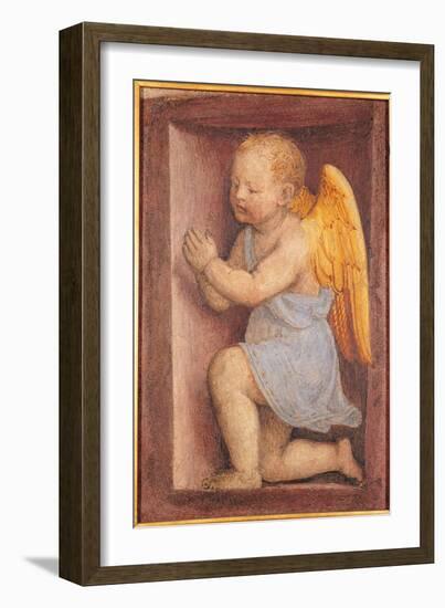 Little angel worshipping, by Bernardino Luini, 16th Century, fresco, cm 49,8 x 33,5 - Italy, Lombar-Bernardino Luini-Framed Art Print