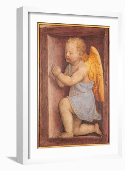 Little angel worshipping, by Bernardino Luini, 16th Century, fresco, cm 49,8 x 33,5 - Italy, Lombar-Bernardino Luini-Framed Art Print