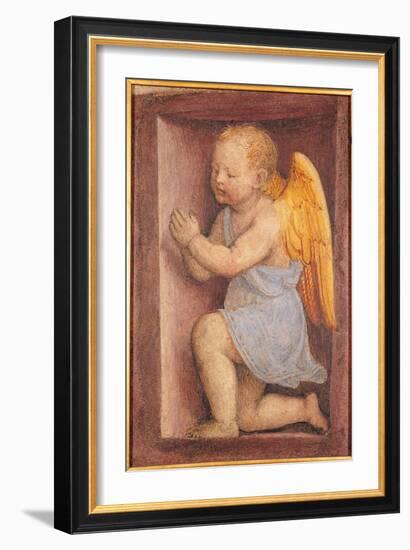 Little angel worshipping, by Bernardino Luini, 16th Century, fresco, cm 49,8 x 33,5 - Italy, Lombar-Bernardino Luini-Framed Art Print