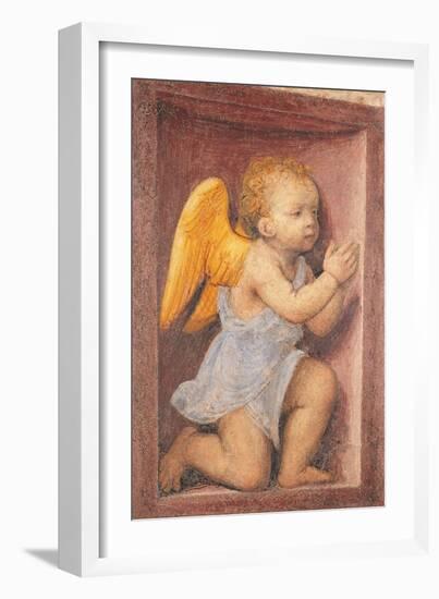 Little angel worshipping-Bernardino Luini-Framed Art Print