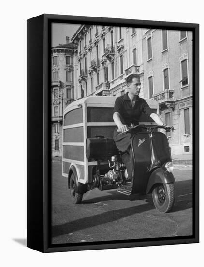 Little "Ape" Delivery Scooter Making Light Delivery-Dmitri Kessel-Framed Premier Image Canvas