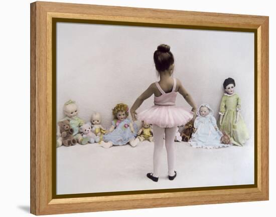 Little Ballerina in Pink with Dolls-Nora Hernandez-Framed Premier Image Canvas