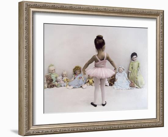 Little Ballerina in Pink with Dolls-Nora Hernandez-Framed Giclee Print