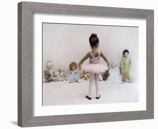 Little Ballerina in Pink with Dolls-Nora Hernandez-Framed Giclee Print