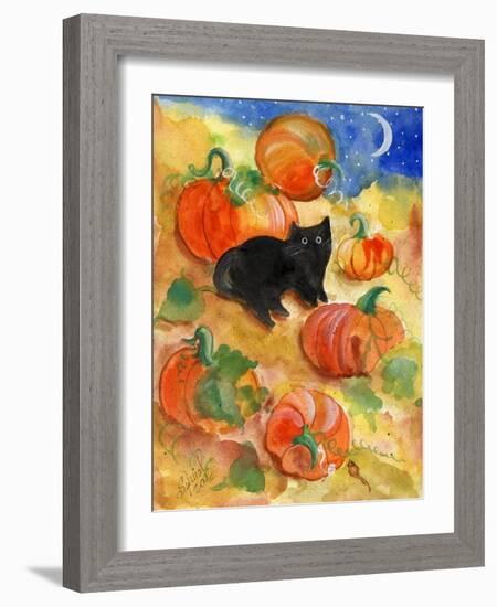 Little Black Cat in Pumpkin Patch-sylvia pimental-Framed Art Print