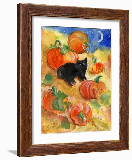 Little Black Cat in Pumpkin Patch-sylvia pimental-Framed Art Print