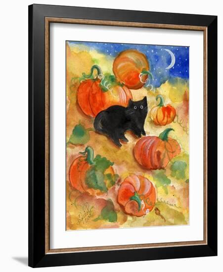 Little Black Cat in Pumpkin Patch-sylvia pimental-Framed Art Print