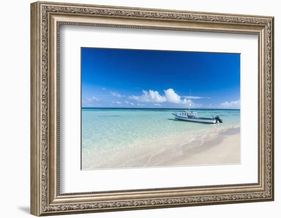 Little Boat Anchoring on a Little Islet in Haapai, Haapai Islands, Tonga, South Pacific, Pacific-Michael Runkel-Framed Photographic Print