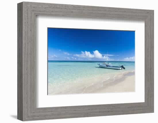 Little Boat Anchoring on a Little Islet in Haapai, Haapai Islands, Tonga, South Pacific, Pacific-Michael Runkel-Framed Photographic Print