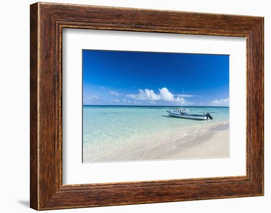 Little Boat Anchoring on a Little Islet in Haapai, Haapai Islands, Tonga, South Pacific, Pacific-Michael Runkel-Framed Photographic Print