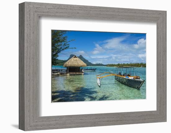 Little boat anchoring on a small Motu, Bora Bora, Society Islands, French Polynesia, Pacific-Michael Runkel-Framed Photographic Print