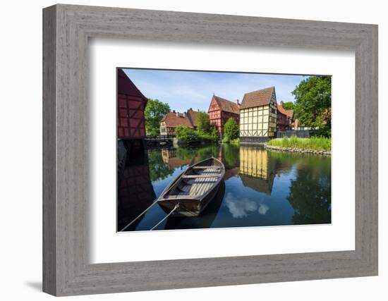 Little Boat in a Pond in the Old Town, Den Gamle By, Open Air Museum in Aarhus-Michael Runkel-Framed Photographic Print