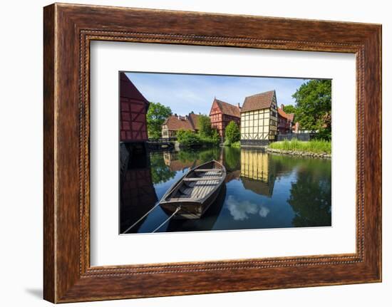 Little Boat in a Pond in the Old Town, Den Gamle By, Open Air Museum in Aarhus-Michael Runkel-Framed Photographic Print