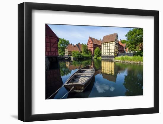 Little Boat in a Pond in the Old Town, Den Gamle By, Open Air Museum in Aarhus-Michael Runkel-Framed Photographic Print