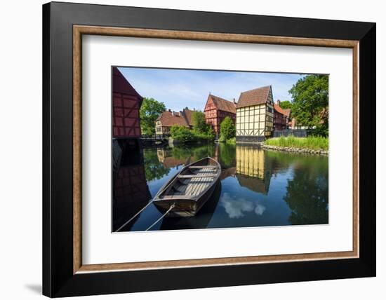 Little Boat in a Pond in the Old Town, Den Gamle By, Open Air Museum in Aarhus-Michael Runkel-Framed Photographic Print